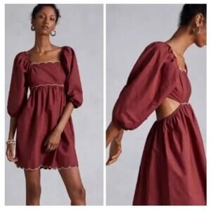 NWT Forever That Girl Anthropologie Scalloped Mini Dress Rusty Brown size Medium